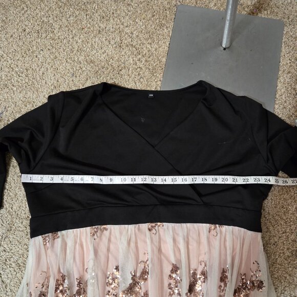 24W Unbranded (possibly Arna York) Surplice Gown with Rose Gold Sequin Skirt - Picture 8 of 13